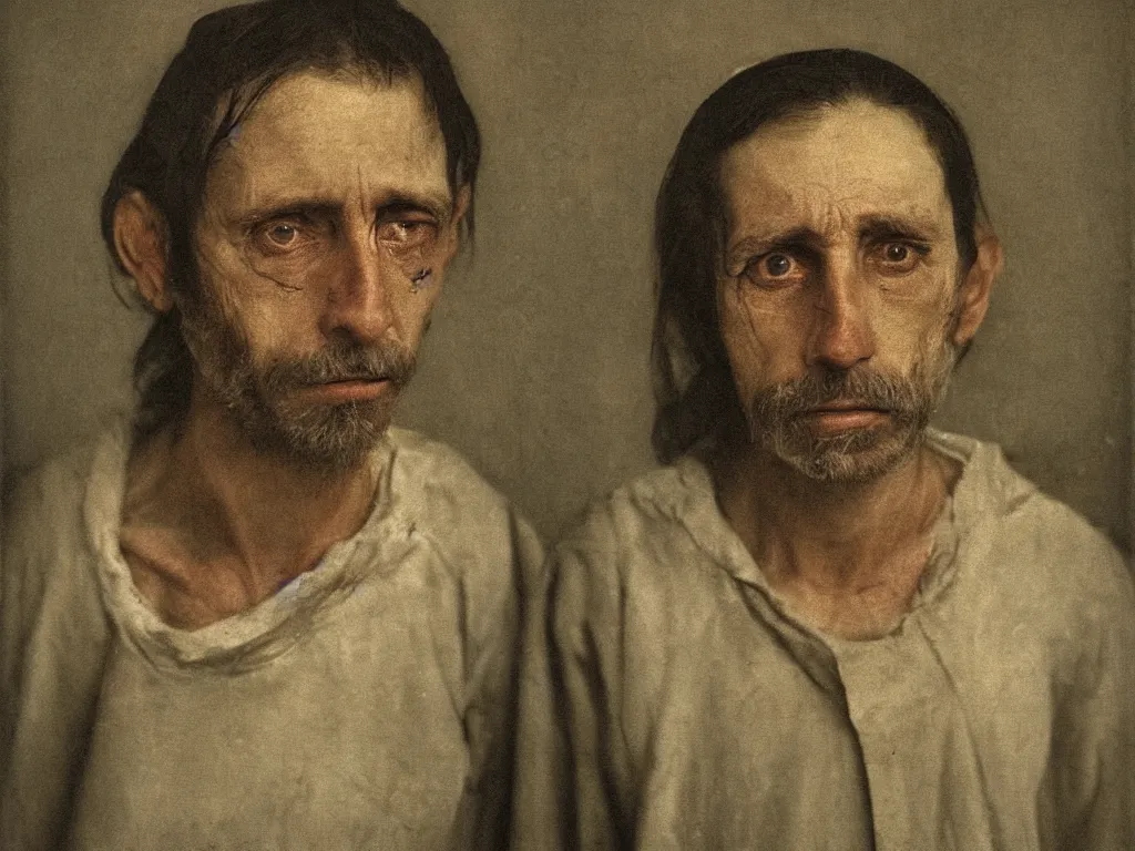 Image similar to portrait of a Meth addict. Painting by Zurbaran, August Sander.