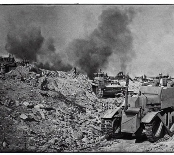 Image similar to a world war 1 photo of killdozer!!, 4 k, high quality, vest pocket kodak model b