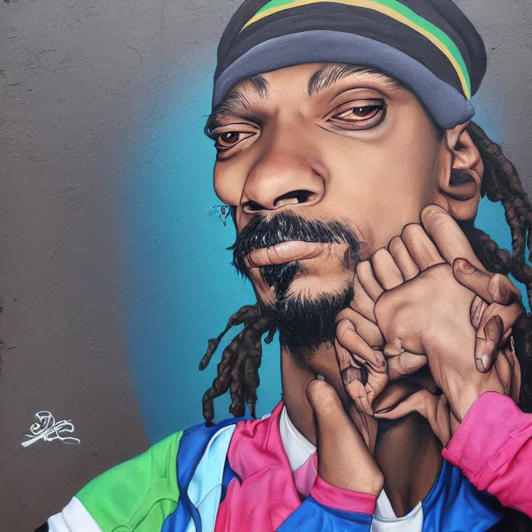 Image similar to Street-art portrait of Snoop Dog in style of Etam Cru, photorealism