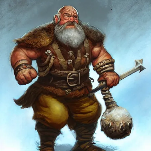 Prompt: dnd dwarf, strong, by Justin Gerard + Paul Bonner