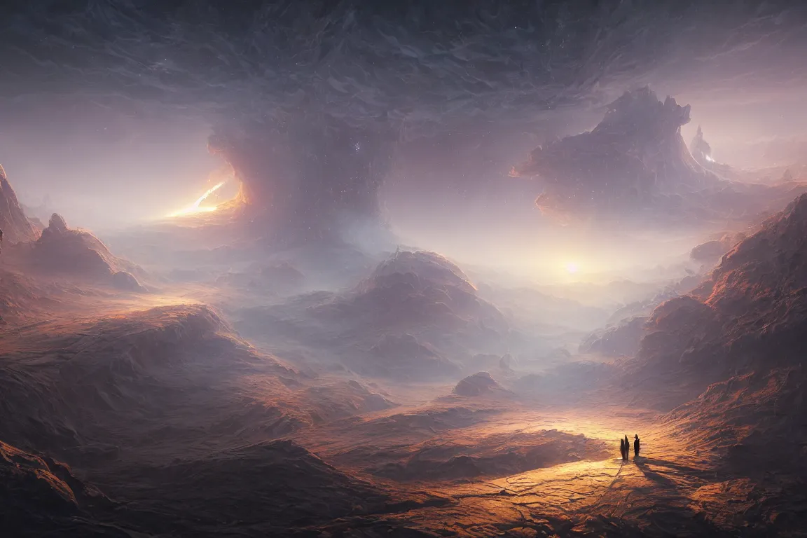 Prompt: otherworldly dimension of the singularity entities, oil painting, concept art, filip hodas, john howe, mike winkelmann, jessica rossier, andreas rocha, bruce pennington, 4 k,