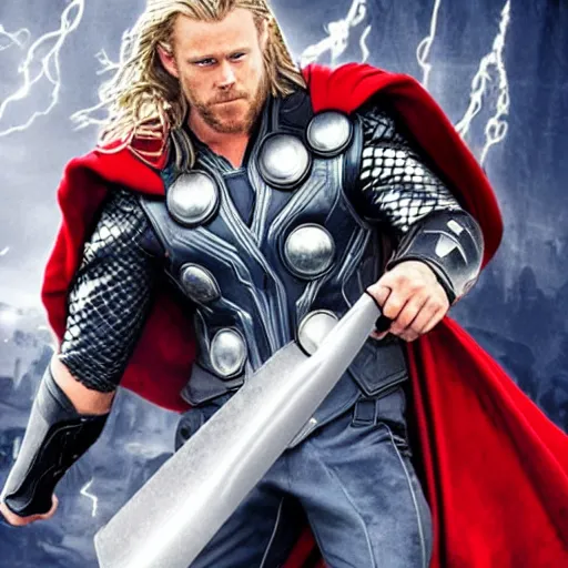 Prompt: thor holding weapon