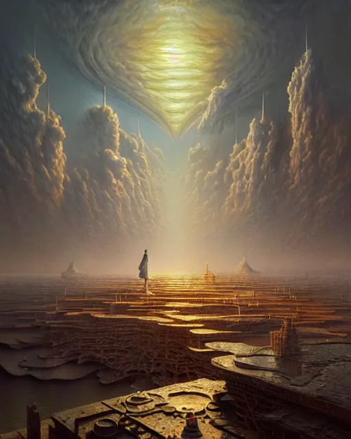 Image similar to a hyper - detailed 3 d render like a oil painting of the construction of a unified theory, surrealism!!!!! surreal concept art, lifelike, photorealistic, digital painting, aesthetic, smooth, sharp focus, artstation hd, by greg rutkowski, bruce pennington, valentina remenar and asher duran,