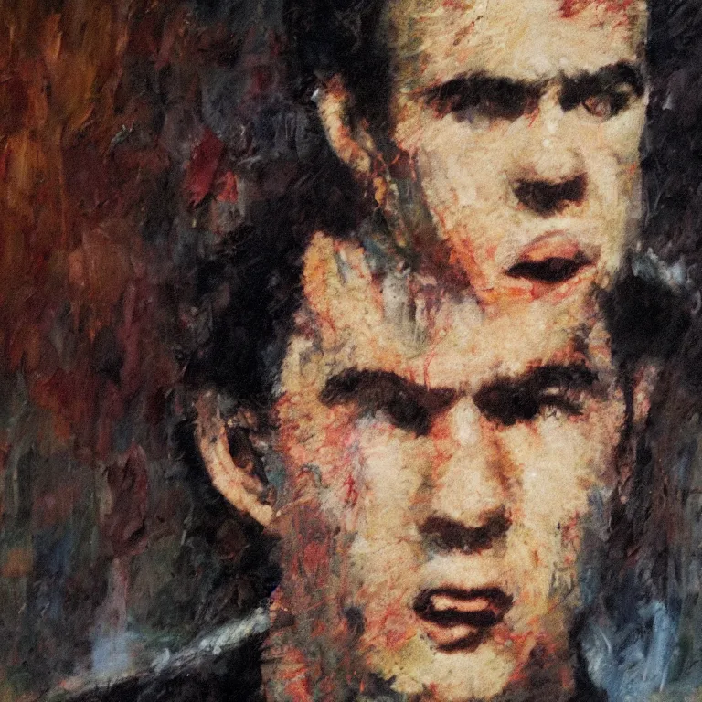 Prompt: warmly lit close up studio portrait of young angry!! teenage Richard Nixon angrily singing, impasto oil painting thick brushstrokes by Cy Twombly and Anselm Kiefer , trending on artstation dramatic lighting abstract Expressionism