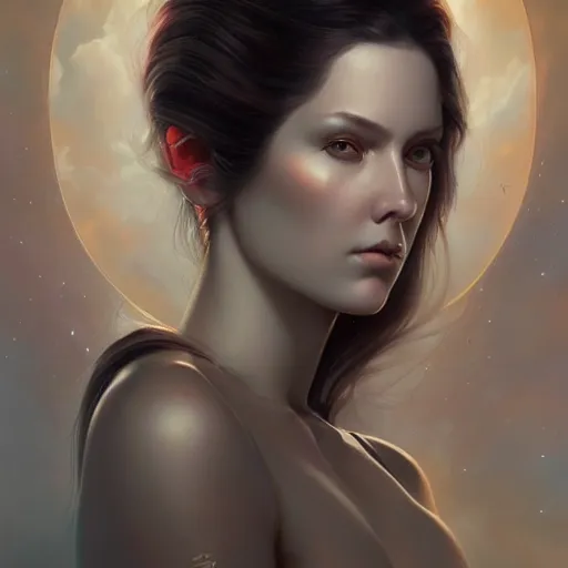 Image similar to a beautiful portrait of a celestial goddess by Jim Burns and Tom Bagshaw, Trending on Artstation