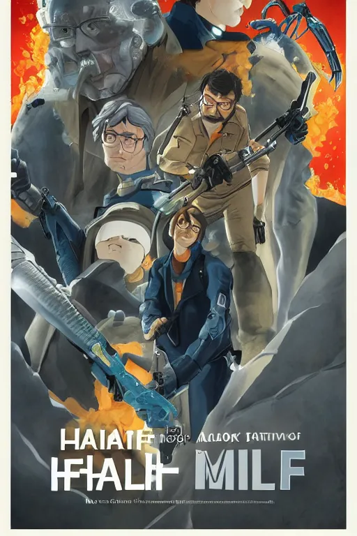 Image similar to Movie poster of Half-Life , Highly Detailed, Dramatic, A master piece of storytelling, created by Hideaki Anno + Katsuhiro Otomo +Rumiko Takahashi 8k, hd, high resolution print