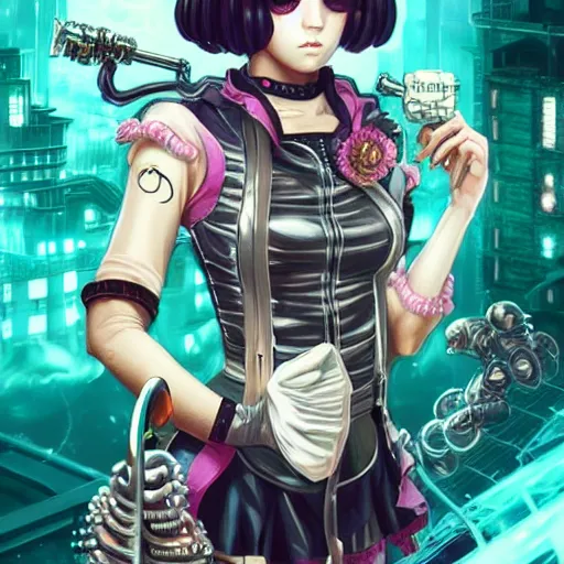 Prompt: Lofi BioPunk BioShock portrait of anime waifu style by Tristan Eaton Stanley Artgerm and Tom Bagshaw