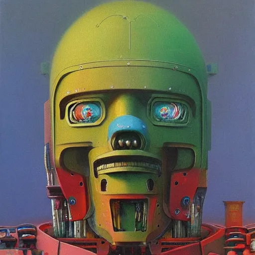 Image similar to portrait of a colourful mecha robot, painting by zdzislaw beksinski,