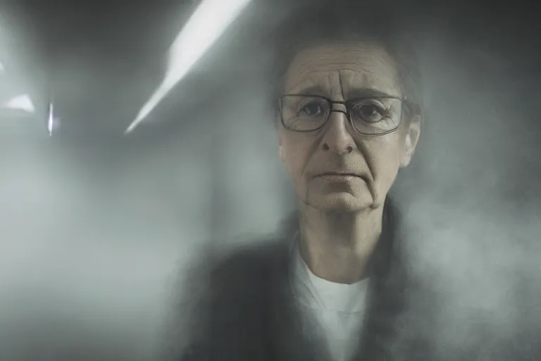 Prompt: an ultra realistic cinematic headshot portrait of an evil scientist, stood outside a corner shop, foggy, detailed, deep focus, movie still, dramatic lighting, by annie leibovitz