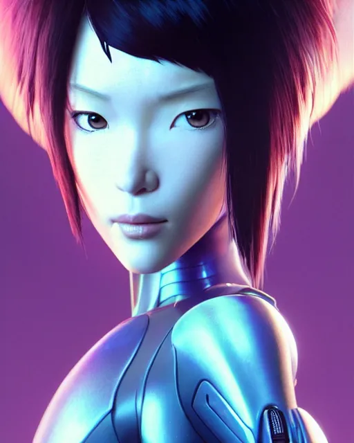 Image similar to weta disney pixar movie still portrait photo of motoko kusanagi ghost in the shell : : as cyborg woman by pixar : : by weta, wlop, ilya kuvshinov, rossdraws, artgerm, marvel, maxim cover, latex, octane render, sweaty, iridescent, bright morning, anime, liosh, mucha : :