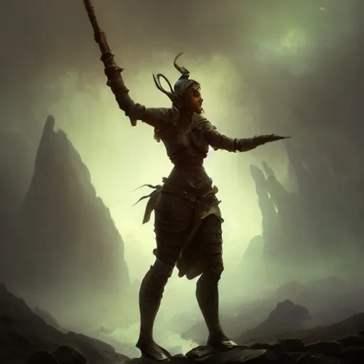 Image similar to cinematic shot epic portrait an female survivor wearing armor made out of bronze and scrap, broad light, ambient occlusion, volumetric light effect, made by ivan aivazovsky, peter mohrbacher, greg rutkowski, matte painting, trending on artstation, 4 k, perfectly defined features, digital painting, cinematic, epic, highly detailed,