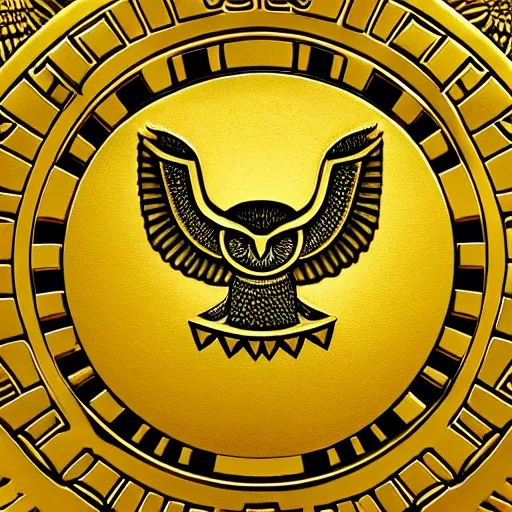 Image similar to owl symbol, worship like a god, egyptian, greece history, olympian god style, gold 2 4 k, uhd, hd, 8 k, history, god symbol, clean image, detailed