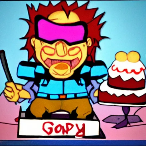 Image similar to solid snake eating a cake in the style of gonzossm
