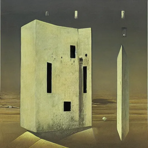Prompt: tall boxes falling out of space side - by - side, zdzislaw beksinski