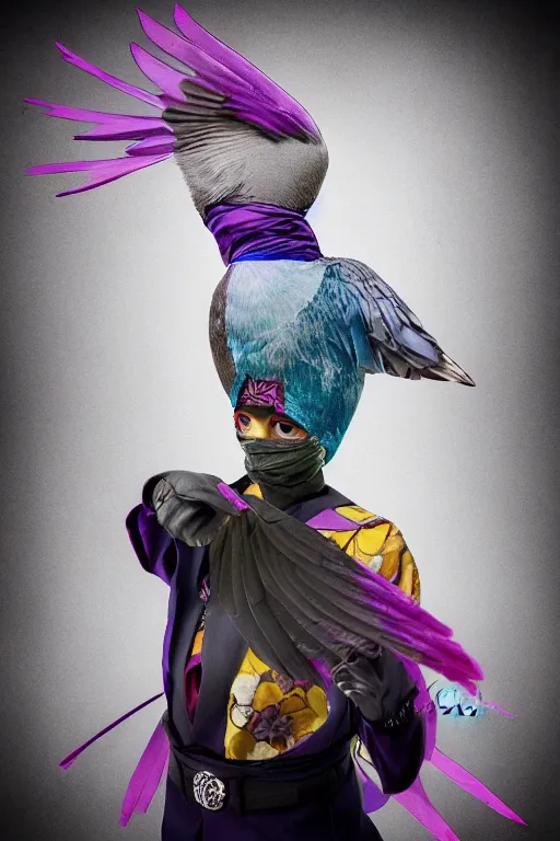 Prompt: a portrait of a pigeon ninja, in the style of david lachapelle