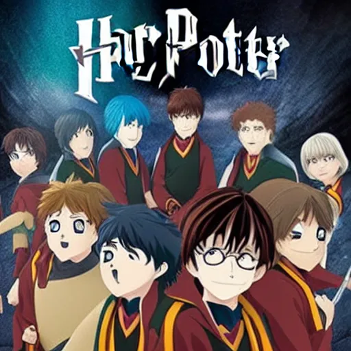 Image similar to promotional poster for harry potter movie as an anime