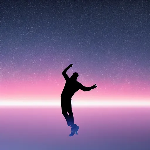 Prompt: 4K ultra HD detailed award-winning wallpaper of silhouette of man reaching his hand towards huge vast sky Earth universe