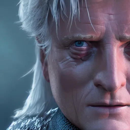 Prompt: rutger hauer as a fantasy rogue, closeup character portrait, symmetrical perfect face, porcelain skin, pink twintail hair and cyan eyes, ultra detailed, digital art, unreal engine 5, octane render, 2 d anime, 8 k