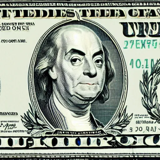 Image similar to dollar bill with washington relplaced with mr. bean