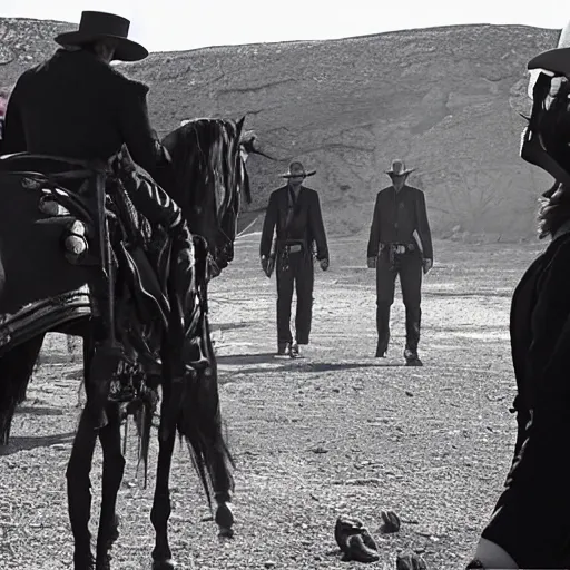 Image similar to screenshot of the lone ranger walking ont a tv film set with a film crew, behind the scenes, 2 4 mm lens, directed by wince mcstevens, tense scene, moody dramatic light