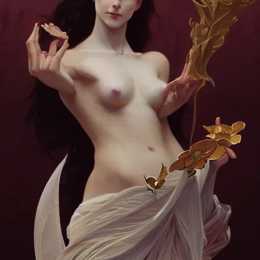 Prompt: portrait of a female demon, intricate, elegant, highly detailed, digital painting, artstation, concept art, smooth, sharp focus, illustration, art by artgerm and greg rutkowski and alphonse mucha and william - adolphe bouguereau