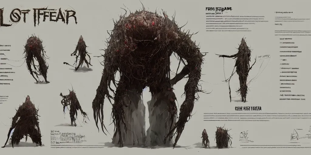 Image similar to lost puppet of fear design, character sheet, Moebius, Greg Rutkowski, Zabrocki, Karlkka, Jayison Devadas, Phuoc Quan, trending on Artstation, 8K, ultra wide angle, zenith view, pincushion lens effect