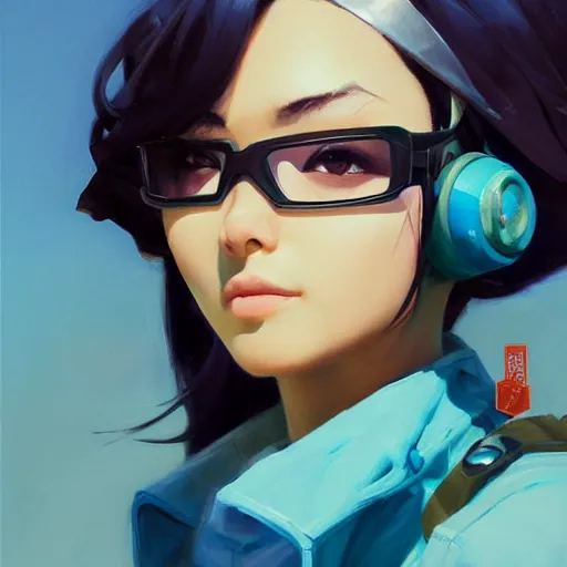 Image similar to greg manchess portrait painting of asada shino sinon as overwatch character, turquoise hair, medium shot, asymmetrical, profile picture, organic painting, sunny day, matte painting, bold shapes, hard edges, street art, trending on artstation, by huang guangjian and gil elvgren and sachin teng