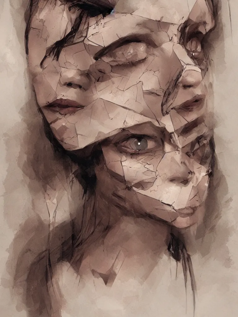 Image similar to fractured female faces by disney concept artists, blunt borders, rule of thirds
