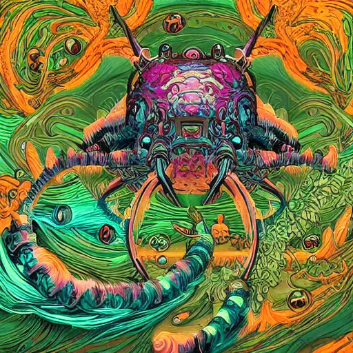 Image similar to creature sushi roots cactus elemental flush of force nature micro world fluo light deepdream a wild amazing steampunk baroque ancient alien creature, intricate detail, colorful digital painting that looks like it is from borderlands and by feng zhu and loish and laurie greasley, victo ngai, andreas rocha, john harris