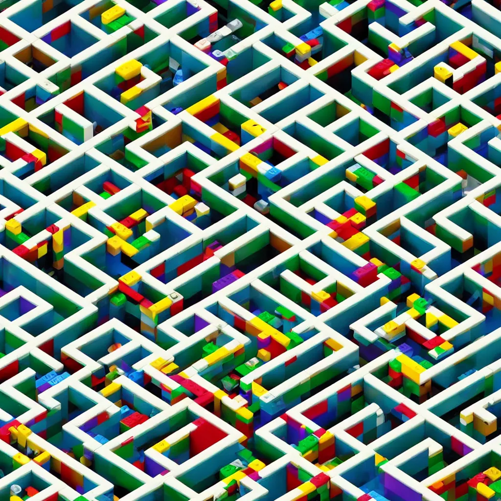 Image similar to wimmelbilder maze made of lego, isometric, octane render, unreal engine