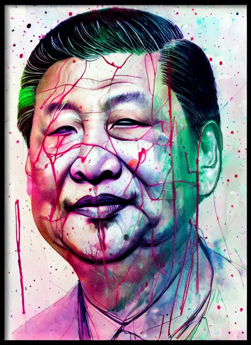 Image similar to xi jinping by agnes cecile, luminous design, pastel colours, ink drips, autumn lights