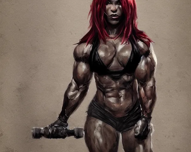 Prompt: portrait of a female bodybuilder dark witch in team fortress 2 style, epic, tragic, dark fantasy art, fantasy, pretty, hd shot, digital portrait, beautiful, artstation, comic style, by artgerm, guy denning, jakub rozalski, magali villeneuve and charlie bowater