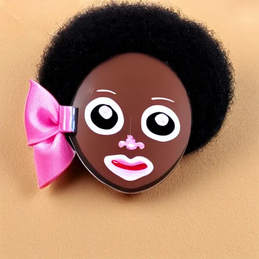 Image similar to a cute 2 d hair barrette character, afro, design, detailed eyes logo