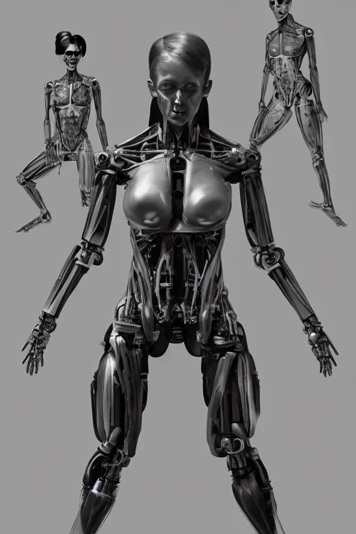 Prompt: symmetry!! full body female human anatomy concept, cybernetic implants, gun metal grey, mechanized limbs, muscular system reference, digital art, in the style of ben lol, brian sum, ramil sunga, herbert lowis, furio tedesschi, christopher cao, artstation, pinterest, deviantart, photoshop, octane render, unreal engine