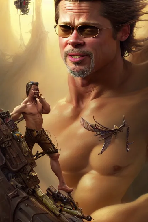 Prompt: brad pitt is calamata olive, hyper detailed, digital art, artstation, cinematic lighting, studio quality, smooth render, by peter mohrbacher, hajime sorayama, wayne barlowe, boris vallejo, aaron horkey, gaston bussiere, craig mullins