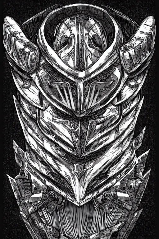 Image similar to armoured warrior, hummingbird helmet, symmetrical, highly detailed, digital art, themed armour, sharp focus, trending on art station, kentaro miura manga art style