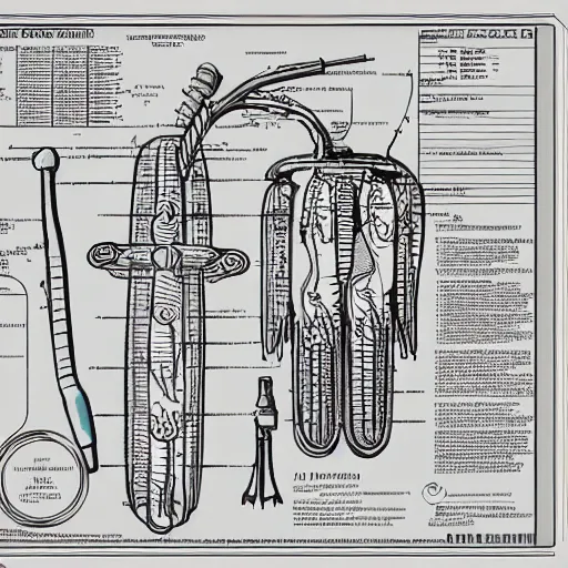 Image similar to medical diagram of spongebob hyper realistic details, part list, diagram, blueprint, manuscript, detailed line art