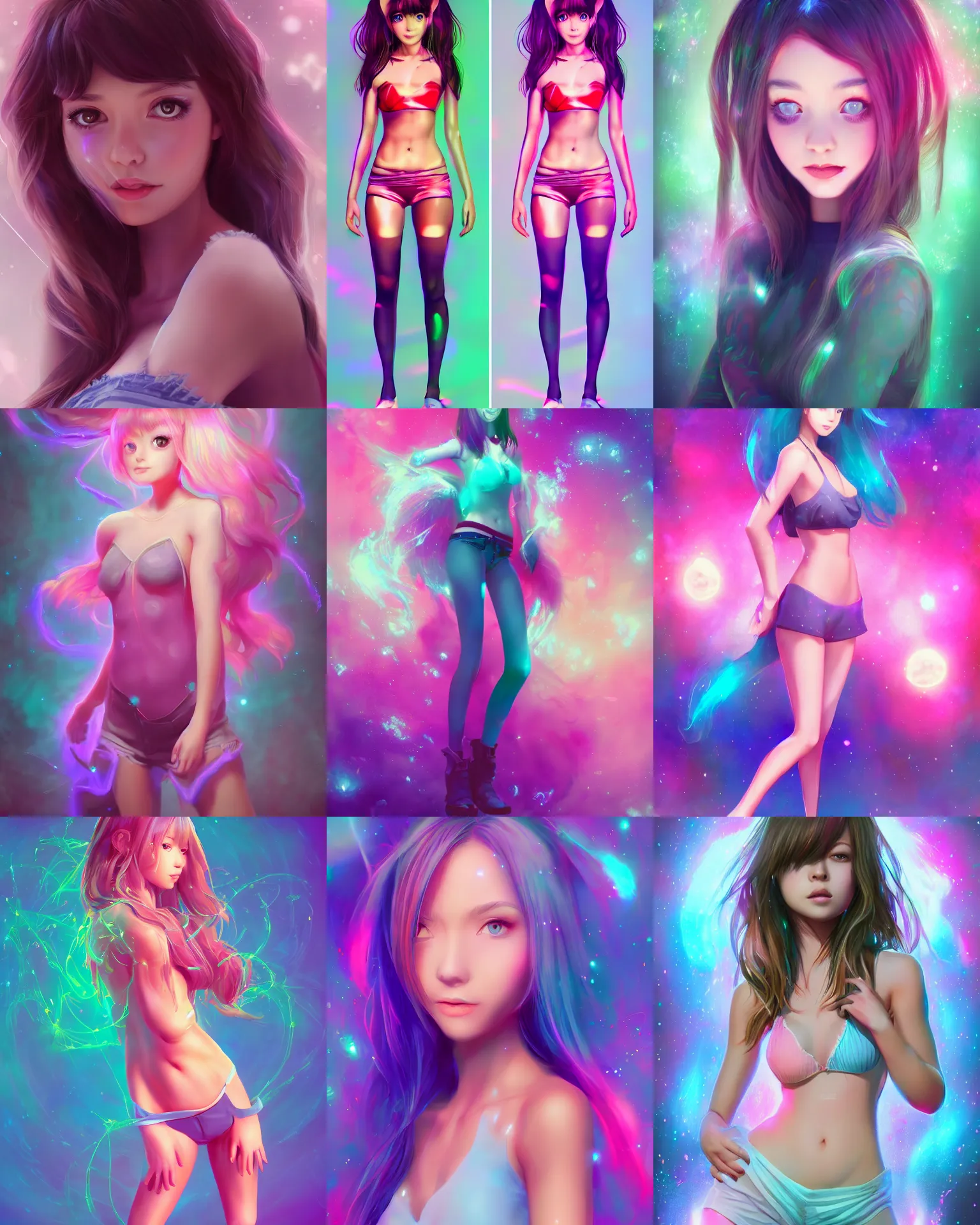 Prompt: full body portrait shot of a very beautiful girl in very cute realistic WLOP digital art style, with quantum fluctuations effects, trending on Artstation, made by Tran Ross feminine in bright and saturated shades, trending on pixiv, Unreal Engine 3d, 4k, rossdraws