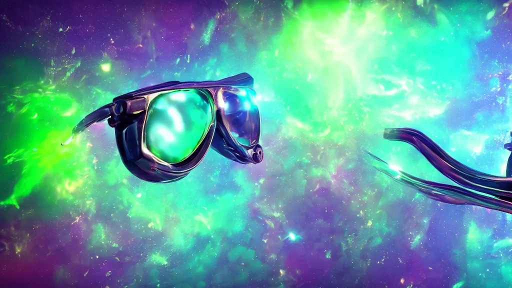 Cyberpunk Green Sunglasses Nebula Sculpture Floating Stable Diffusion