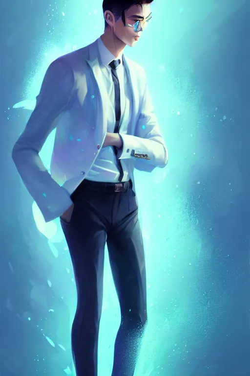 Prompt: character design, a slender, fair - skinned, elegantly dressed man with watery eyes, blurred environment background, colorful magic effects, white skin, portrait, male, clothed, sharp focus, digital art, concept art, trending on artstation, dynamic lighting, by emylie boivin and rossdraws