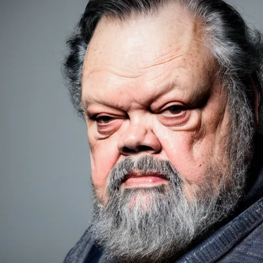 Image similar to dslr photo portrait still of 3 5 year old orson welles, healthy, bearded, at age 7 5!!!, 8 5 mm f 1. 8