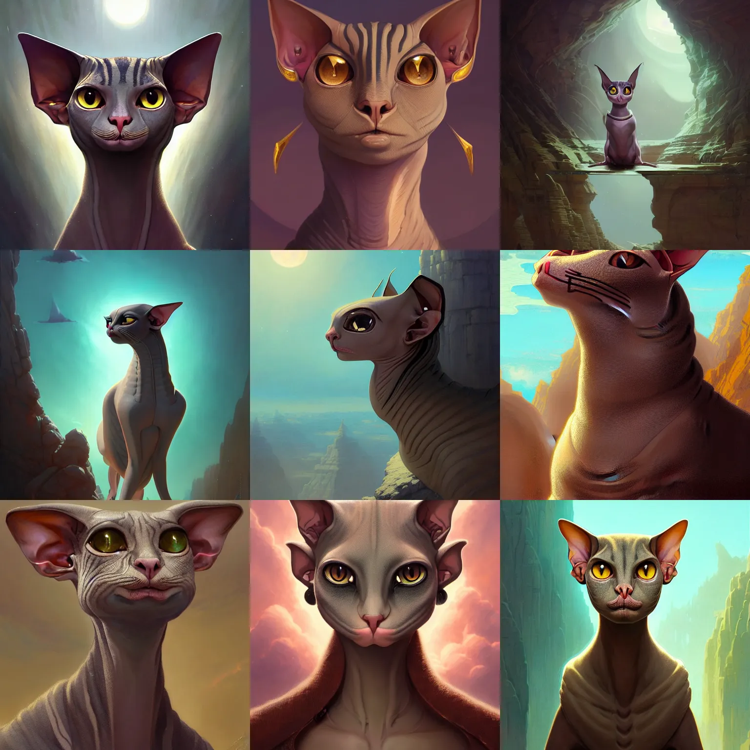 Prompt: highly detailed portrait of a cute sphinx cat, unreal engine, fantasy art by greg rutkowski, loish, rhads, ferdinand knab, makoto shinkai and lois van baarle, ilya kuvshinov, rossdraws, tom bagshaw, alphonse mucha, global illumination, radiant light, detailed and intricate environment