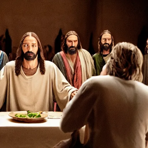 Prompt: cate blanchett as Jesus in the last supper