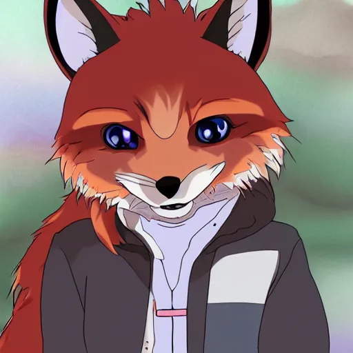 Prompt: Anime art of an anthropomorphic fox character, studio ghibli, furry fandom, furry art, digital painting