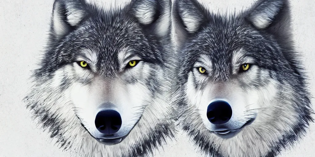 Image similar to a wolf merged with a! crow,! photorealistic, white background