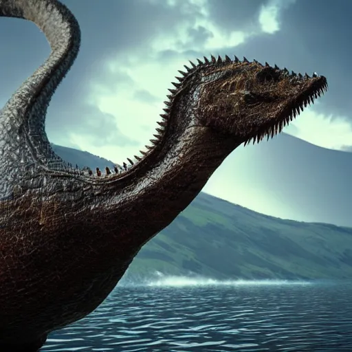 Image similar to loch ness monster, highly detailed, photorealistic portrait, bright studio setting, studio lighting, crisp quality and light reflections, unreal engine 5 quality render