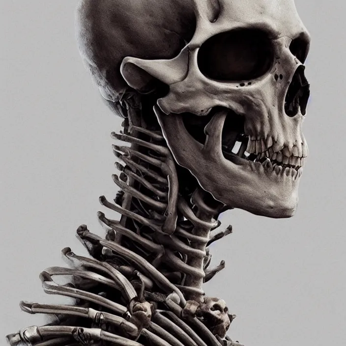 Image similar to portrait of skeleton as Keanu. intricate abstract. intricate artwork. nightmare fuel. by Tooth Wu, wlop, beeple, dan mumford. octane render, trending on artstation, greg rutkowski very coherent symmetrical artwork. cinematic, hyper realism, high detail, octane render, 8k, iridescent accents