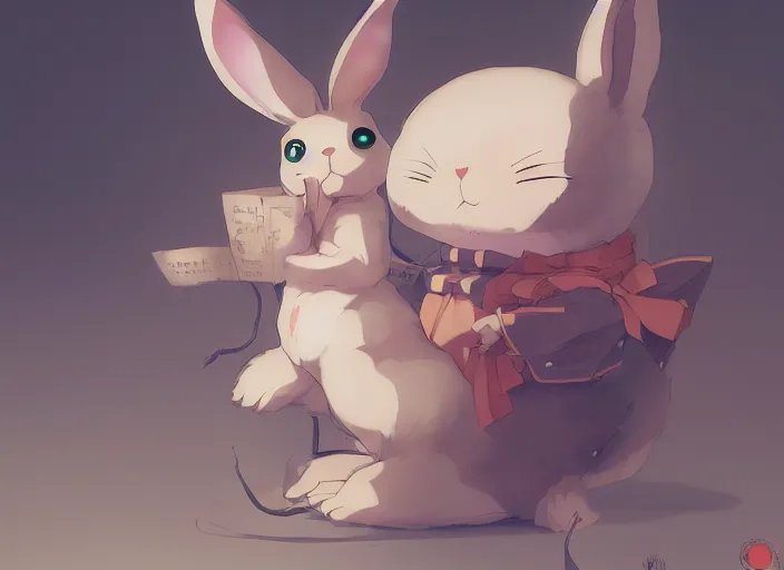 Image similar to a cute rabbit in a japanese anime!, rabbit, pa works, kyoani, studio orange, anime, contrast, pixiv, artstation, by satoshi kon, by peter mohrbacher