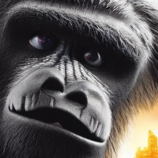 Prompt: movie poster of king kong petting a dog, high quality, high detail