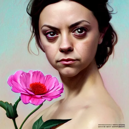 Prompt: pink petals with a ahape of a wonderful aubrey plaza and christina ricci and mila kunis and olivia newton john, intricate, elegant, highly detailed, wonderful eyes, sweet, digital painting, artstation, concept art, smooth, sharp focus, illustration, art by artgerm and greg rutkowski and alphonse mucha and william - adolphe bouguereau